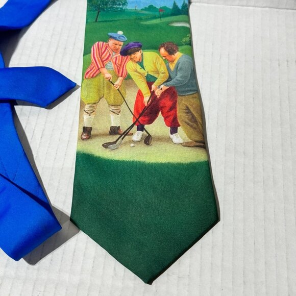 Vintage Ralph Marlin Neck Tie Three Stooges Blue 1996 Golf Theme Made In USA - Picture 3 of 9